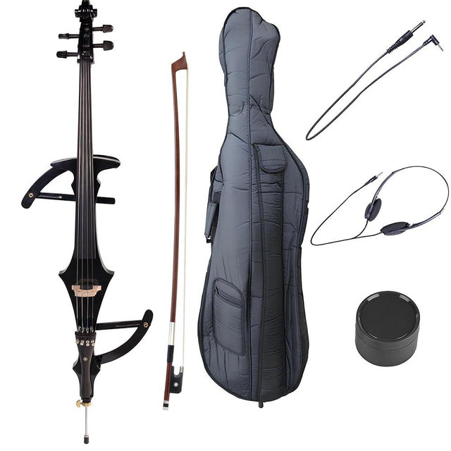 Cecilio CECO-4BK Ebony Electric Silent Metallic Black Cello in Style 4, Size 4/4 (Full Size)