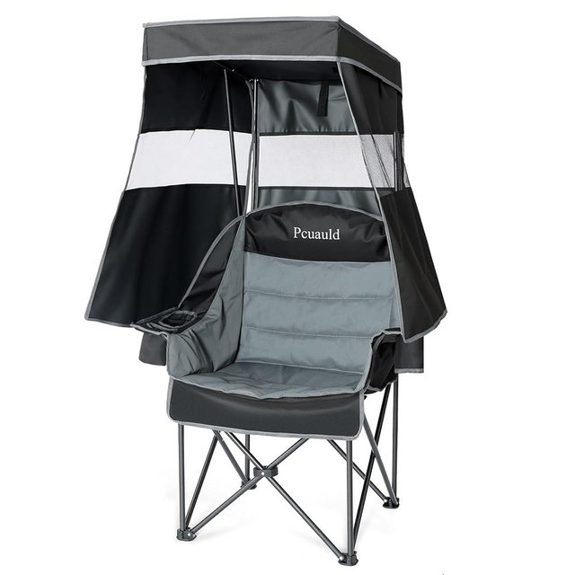 Camping Chair with Canopy Shade Heavy Duty Folding Chair with Umbrella Cup Holder Oversized Beach Chairs with Canopy for Adults Portable Padded Outdoor Lawn Chair for Sports Events Fishing, 500LBS