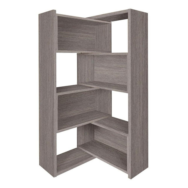 AKFJOSGE Expandable 3-in-1 Convertible Bookcase with Adjustable Width, Corner & Straight Shelf Design, 4-Tier Modern Storage Organizer, Space-Saving Wooden Bookshelf for Living Room, Bedroom