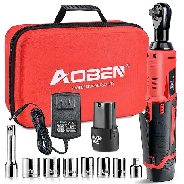 AOBEN 3/8" 12V Power Electric Ratchet Wrench Set with 1 2000mAh Lithium-Ion Battery And Charger