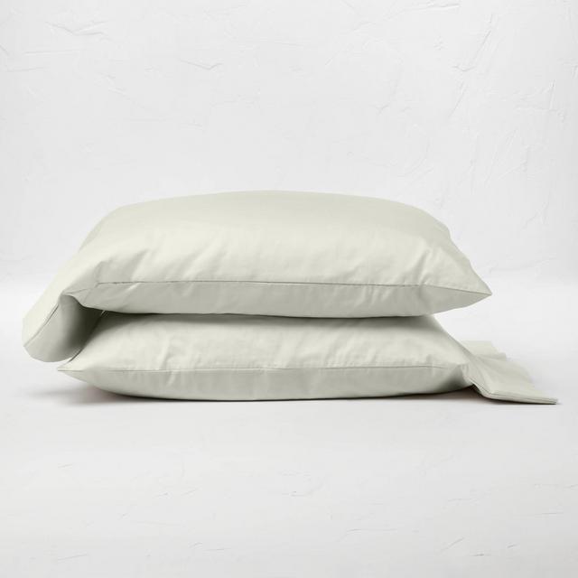 King 500 Thread Count Washed Supima Sateen Solid Pillowcase Set Natural - Casaluna™