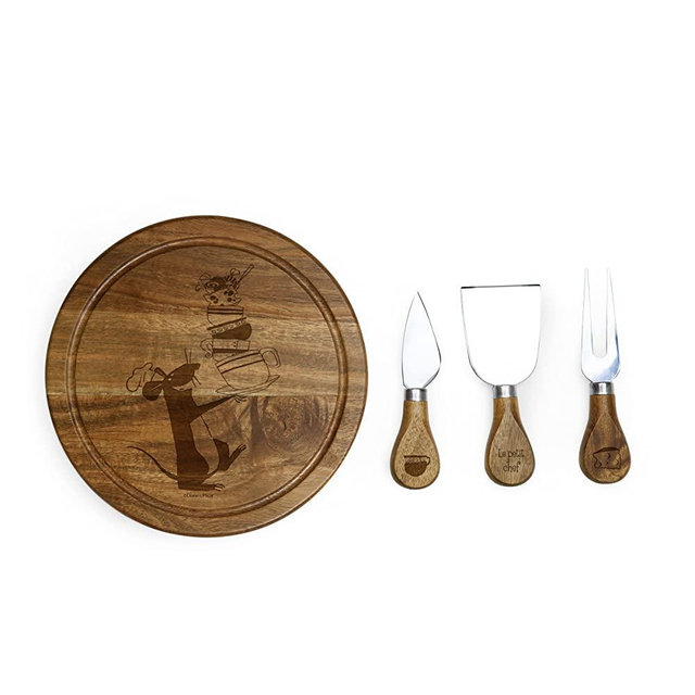 TOSCANA - a Picnic Time brand Disney Ratatouille Brie Cheese Knife Charcuterie Board Set, Cutting, Acacia Wood