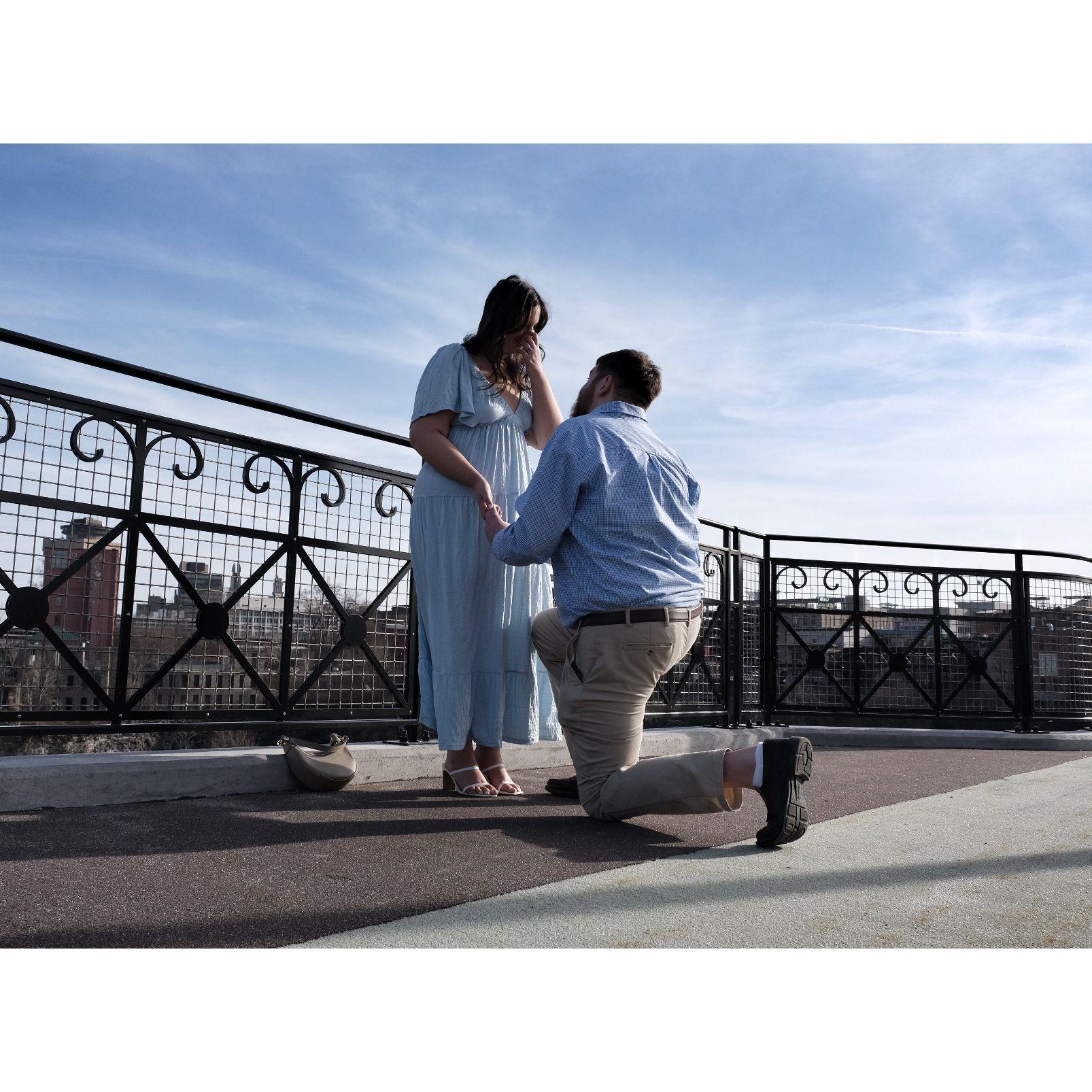 We got engaged near the high falls in downtown Rochester, NY
