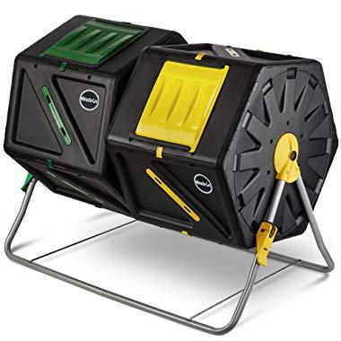 Miracle-Gro Large Dual Chamber Compost Tumbler – Easy-Turn, Fast-Working System – All-Season, Heavy-Duty, High Volume Composter with 2 Sliding Doors + Free Scotts Gardening Gloves (2 – 27.7gal/105L)