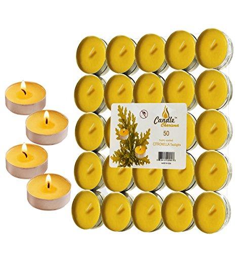 50 Citronella Tealight Candles - Summer Yellow - Indoor/Outdoor - 50 Pack - MADE IN USA