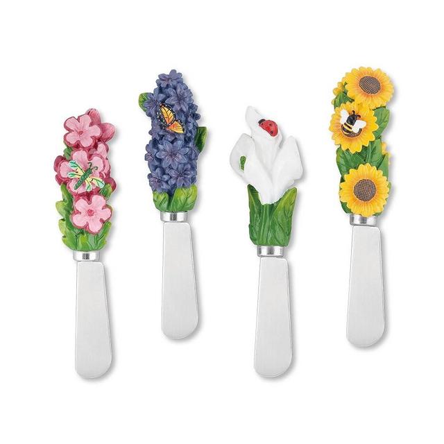 Supreme Housewares Cheese and Butter Spreader Knives 4-Piece Hand Painted Resin Handle with Stainless Steel Blade Multipurpose Cheese Spreader set (Garden Floral)