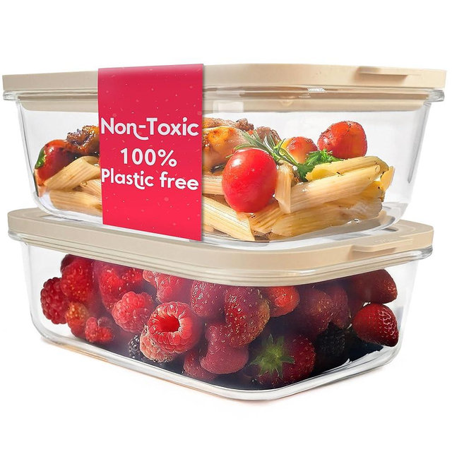 Ziruma Non-Toxic 6.2 Cup Glass Food Storage Containers with Lids, Large Food Containers, Plastic Free Meal Prep, Airtight Food Storage Container, Microwave and Freezer Safe, 2 Pack