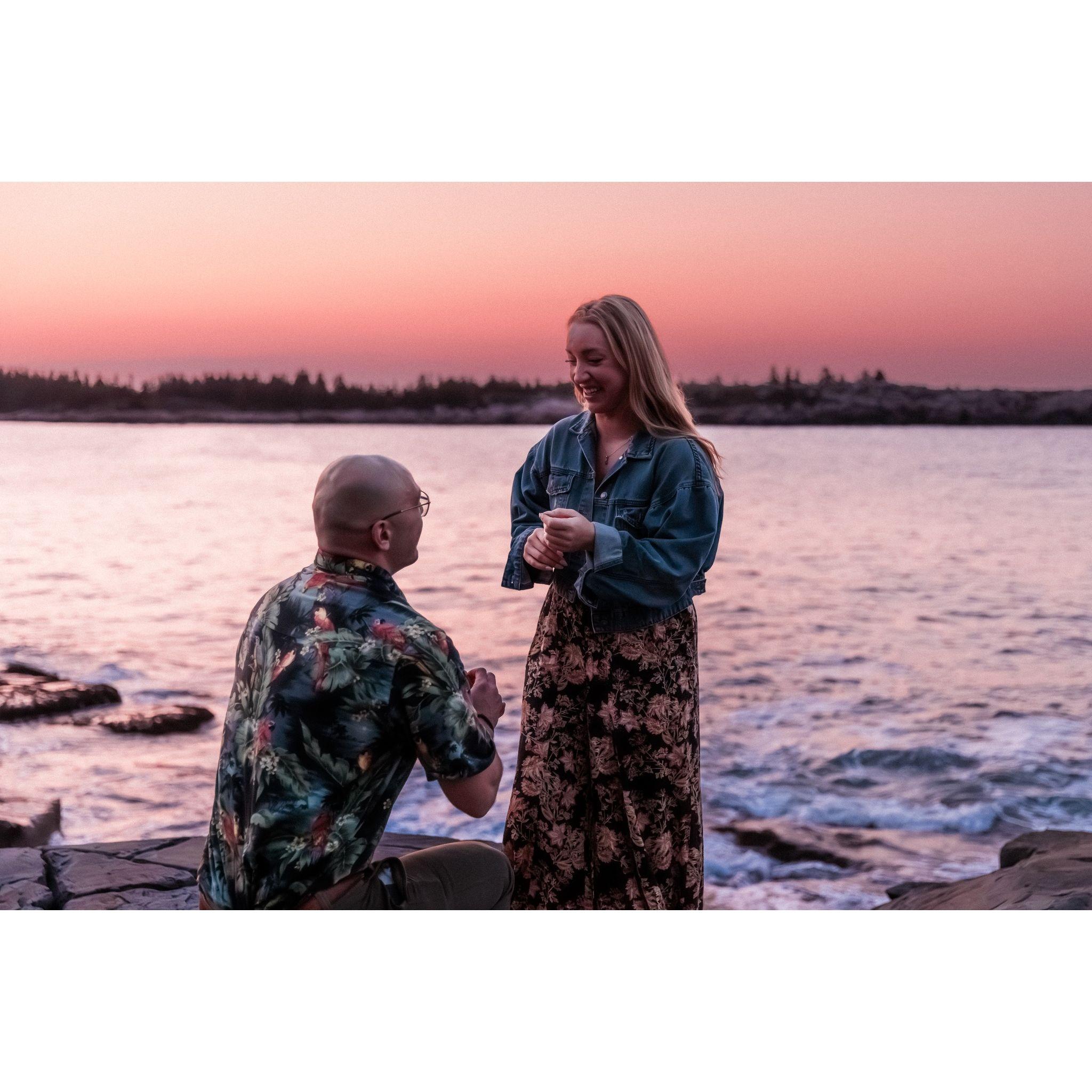May 28, 2023: The moment Brad proposed and nearly shed a tear in Acadia National Park in Maine!