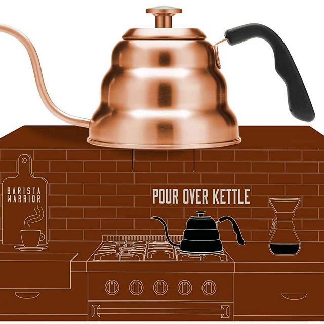 Copper Kettle with Thermometer for Exact Temperature - Copper Coated Gooseneck Pour Over Kettle for Coffee and Tea (1.0 Liter | 34 fl oz) (Copper Coated Stainless Steel)