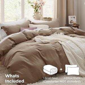 Coffee Duvet Cover Queen Size - 3 Pieces Prewashed Cotton-Like Polyester Extra Soft Bedding Set, Includes 1 Duvet Cover 90x90 Inches with Zipper Closure & 2 Pillow Shams, No Comforter