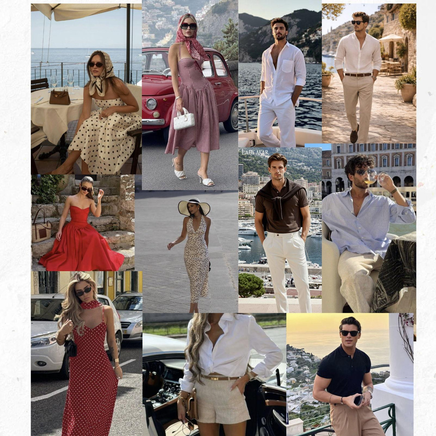 Welcome Party - Euro summer themed - reds, whites, polka dots, linen shirts, sunglasses, head scarfs or sun hats