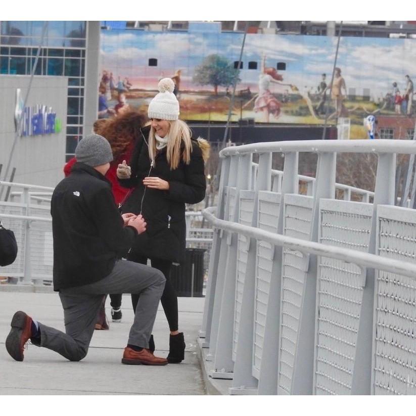 Proposal on the Bob Kerry Pedestrian Bridge! Tyler's dad was there to take photos (without Hannah knowing it!)