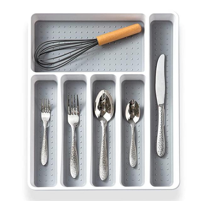 Bellsal Silverware Organizer 6 Slots Silverware Tray for Drawer Utensil Organizer Cutlery Flatware Organizer for Kitchen Plastic