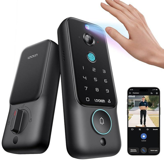 Lockin Veno Plus Smart Lock with 2K 180° Security Camera & Video Doorbell, AI Local Storage, Palm Vein/Fingerprint Keyless Entry Door Lock, Smart Locks for Front Door Bulit in Wi-Fi, App Control