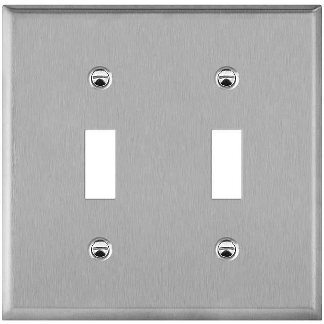 ENERLITES Toggle Light Switch Stainless Steel Wall Plate, Metal Plate Corrosive Resistant Cover for Rotary Dimmers Lights, Size 2-Gang 4.50" x 4.57", 7712, 430 Stainless Steel, UL Listed, Silver