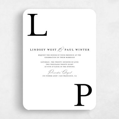 Black Rounded Wedding Invitation - Richmond Portrait Letterpress