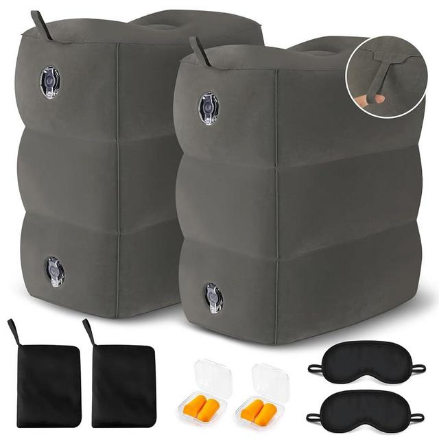 Inflatable Travel Foot Rest Pillow - Travel Foot Rest for Airplane Flights, Car Seat Foot Rest for Kids Airplane Bed for Toddler, Blow up Plane Footrest Pillow with Easy-Carry Strap, Dark Gray 2Pack