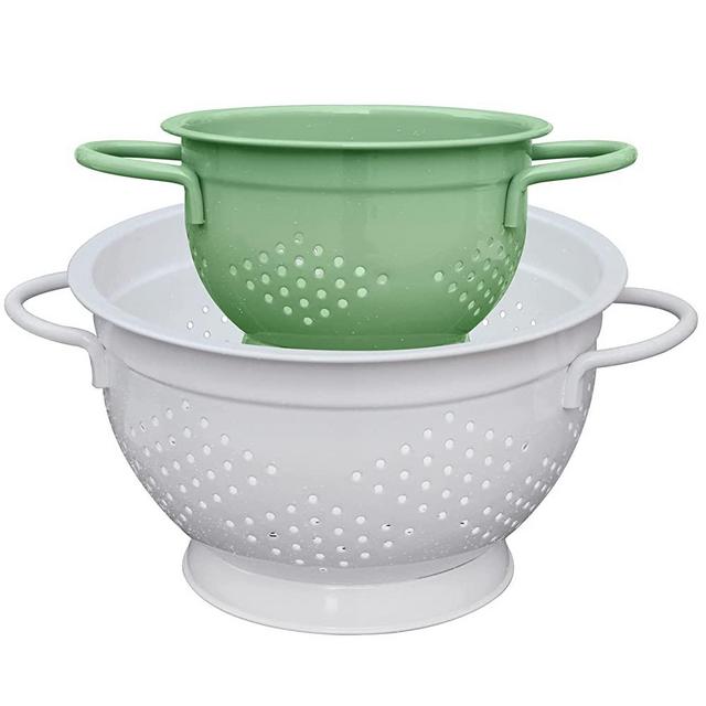 Stainless Steel Vegetable Colander 5 Quart White Strainer 3 Quart Green Kitchen Drainer