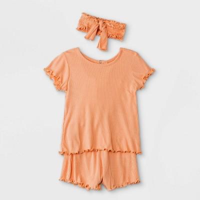 Grayson Mini Baby Girls' 3pc Rib Top & Bottom Set with Headband - Peach