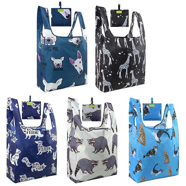 BeeGreen Reusable Grocery Shopping Bags for Groceries Kitchen Tote Bags with Pouch XLarge 50LBS Waterproof Machine Washable 6 Pack Cute Animals