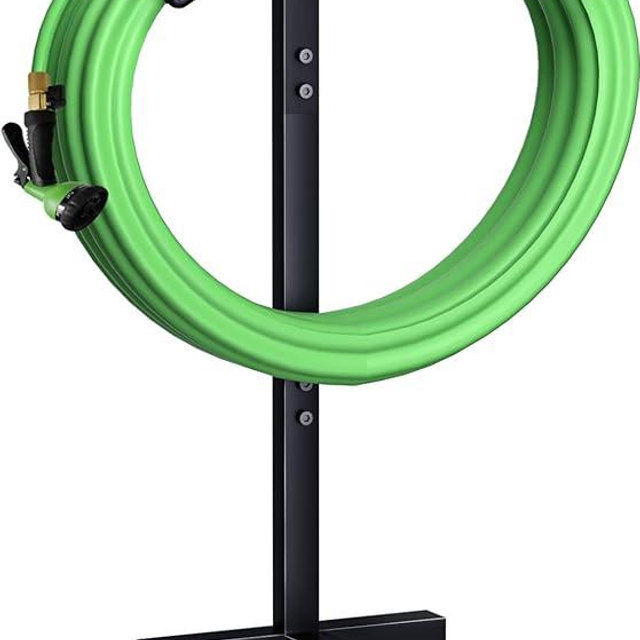 Garbuildman Freestanding Garden Hose Stand Holder - Metal Water Pipe Reel Rack for Outdoor, Shiny Black
