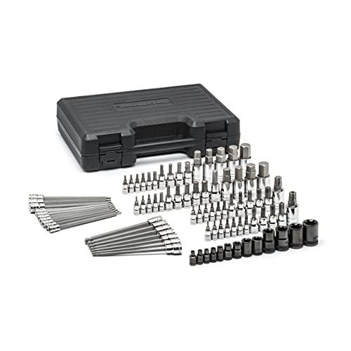 GEARWRENCH 84 Piece 1/4 Inch, 3/8 Inch & 1/2 Inch Drive Bit Socket Set, Hex/Ball End Hex/Tamper Proof Torx/E-Torx/Torx, SAE/Metric - 80742