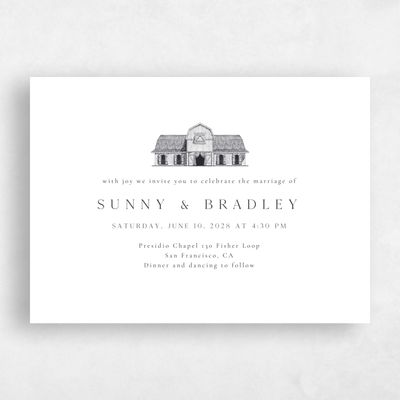 Farmhouse, White Wedding Invitation - Floris Landscape