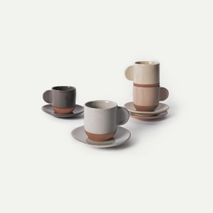 Assorted Neutrals Espresso Cups & Saucers Quartet