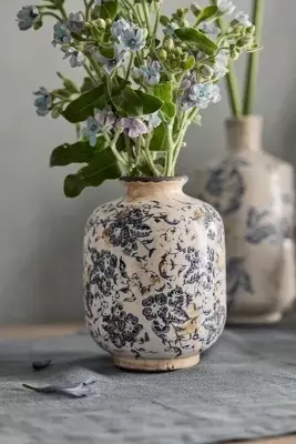 Blue Floral Ceramic Vase, Round