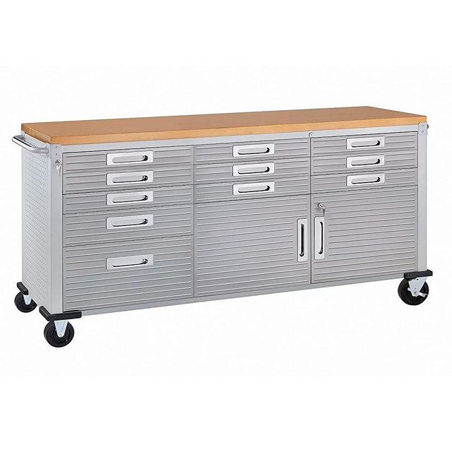 Seville Classics Rolling Cabinet Workbench, 72" W x 20" D x 37.5" H, Granite Grey