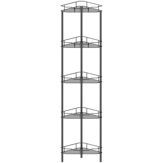 HuggieGems 5 Tier Floor Standing Corner Shower Caddy Organizer Shelf with Hooks, Bathroom Shelves Stand Rack, Black