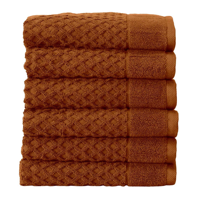 100% Cotton Quick-Dry Diamond Textured Bath Towel Set , Copper) - Great Bay Home