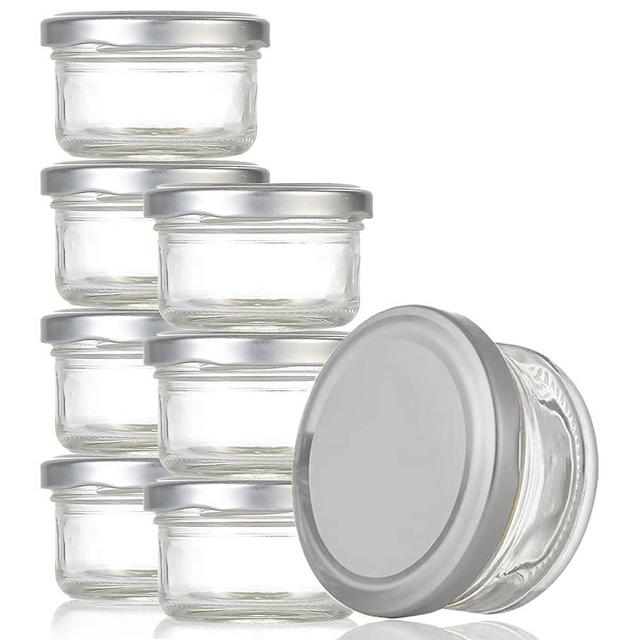 Delove [8-Pack] 3.5oz Glass Salad Dressing Container to Go-Mini Food Storage Containers-Small Condiment Containers with Leakproof Screw lids-Dipping Sauce Cups Set-Reusable-Silver