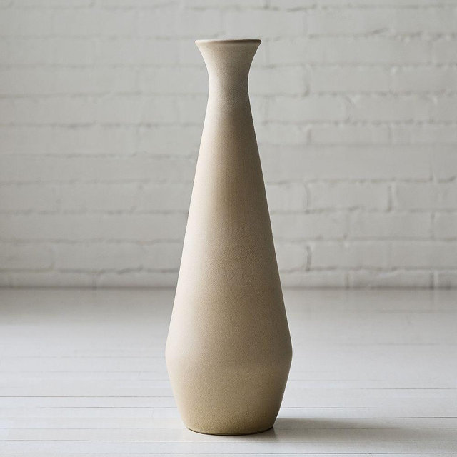 Glazed Ceramic, Floor Vase, Neutral, 24 Inches