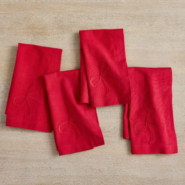 Monique Lhuillier Joy Red Bow Napkins, Set of 4