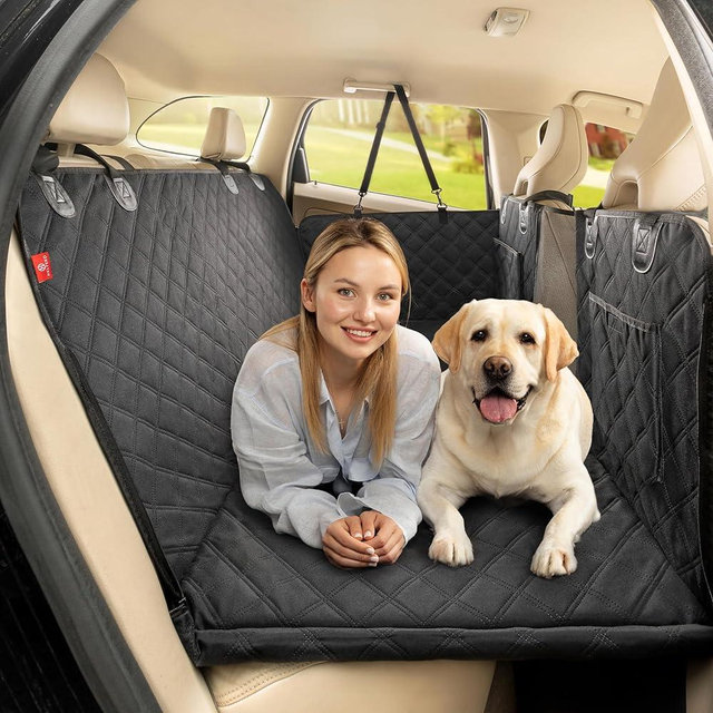Helteko Back Seat Extender for Dogs, Premium Car Seat Cover with Hard Bottom Plates, Waterproof Backseat Protector, Mesh Window and 2 Storage Pockets, Hammock Travel Bed for Car, SUV, Mid Truck