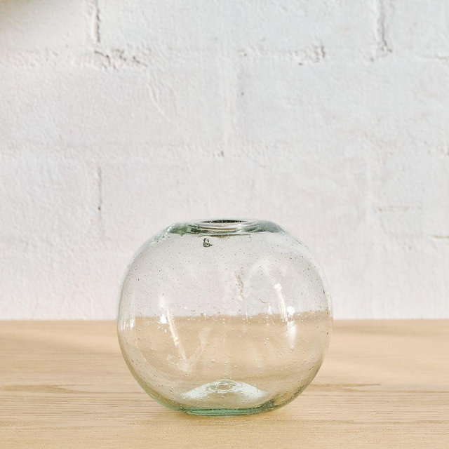 Bubble Glass Vase, Green Glass, 4"