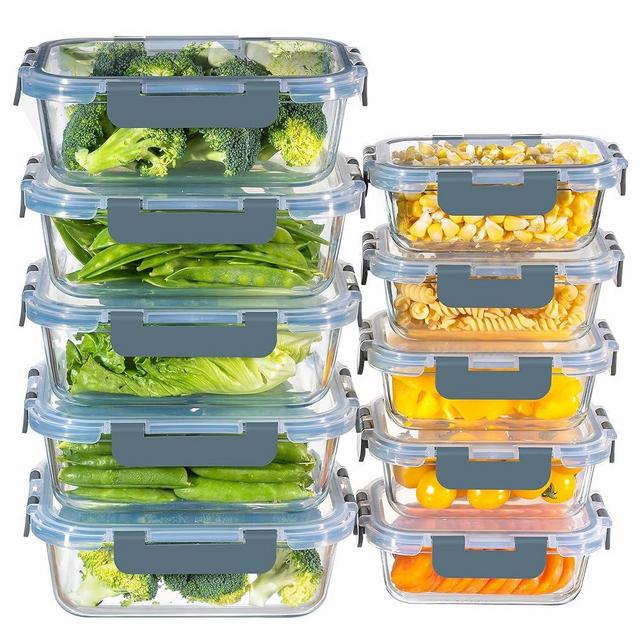 MFY 10-Pack Glass Storage Containers with Lids, Glass Meal Prep Containers Set, Airtight Glass Lunch Containers with Lids, Microwave, Oven, Freezer and Dishwasher Safe, Gray