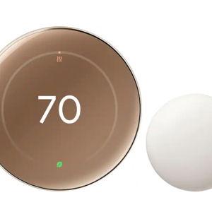 Google - Nest Learning Thermostat (4th gen) with Nest Temperature Sensor (2nd gen) - Polished Gold