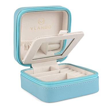 Vlando Macaron Small Jewelry Box, Travel Storage Case for Rings and Earrings (Blue)