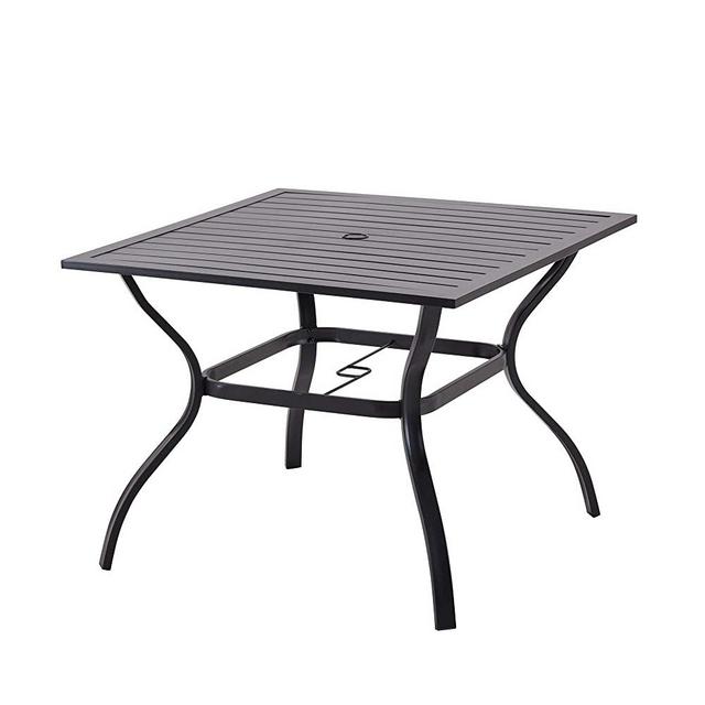 Patio Dining Table Outdoor Metal Square Table with Umbrella Hole