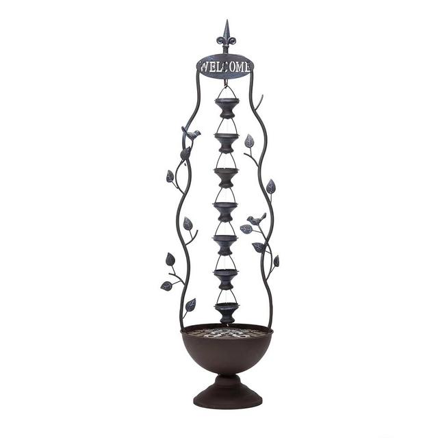 Alpine Corporation MAZ256 Indoor/Outdoor Floor Vintage Hanging 7-Cup Tiered Water Fountain, Rustic Waterfall, 41", Bronze