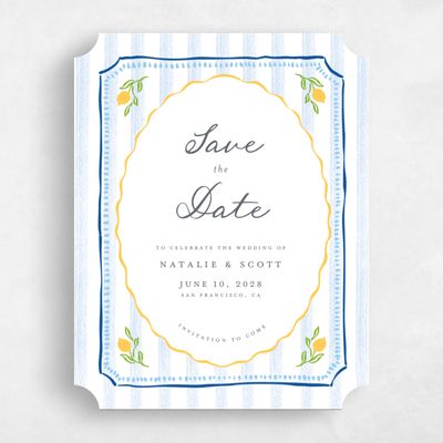 Blue Ticket Wedding Save the Date - Jardine Portrait