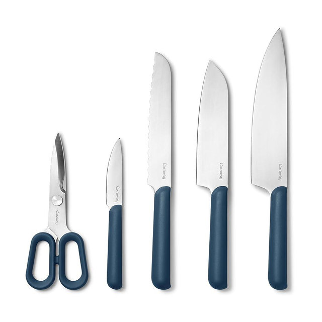 Caraway 5 Piece Knife Set - Premium German Steel Blade Kitchen Knives - Ergonomic Handles - No Microplastics - Navy