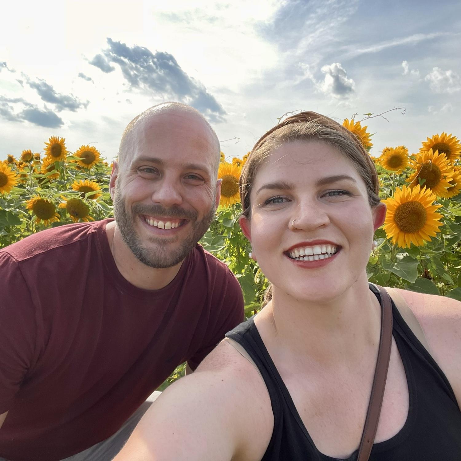 First photo together | Sunflower field at Burnside Farm | August 2023