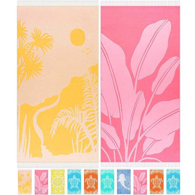 Antfuny 2 Pack Turkish Beach Towel Quick Dry Absorbent Lightweight Thin Bathroom Bath Pool Swim Towels Extra Large Oversized Sand Free Towel Beach Accessories Essentials Stuff Adults Gift Yellow Pink