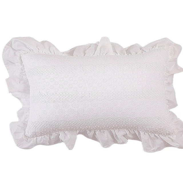 Pure Cotton White Ruffled Embroidered Pillowcase Elegant Rural Style Waterproof Pillowcases Shams Standard Lace Decorative Covers for Living Room Bed Sofa (12"X20", Little White Flower)