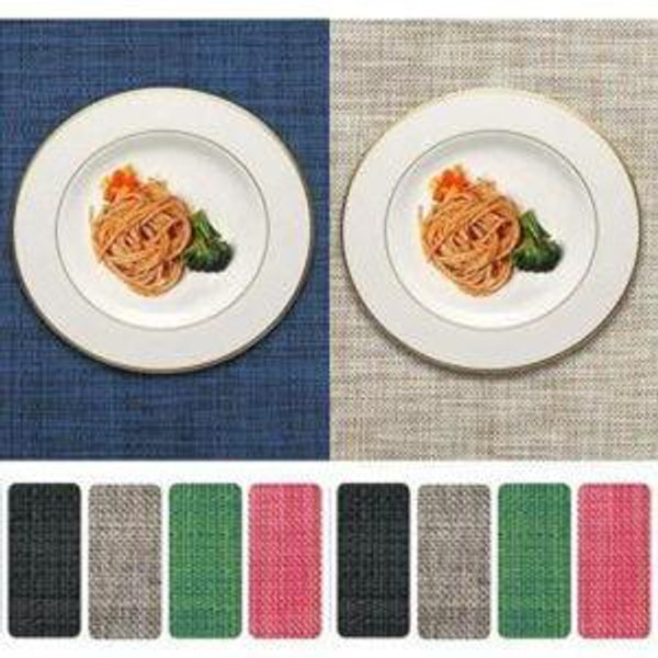 LANDVIEW Vinyl Placemats Set of 12, PVC Woven Washable Non-Slip Table Mats, Heat Resistant Wrinkle Free Place Mats for Dining Table, Easy to Clean (6, Navy Blue; 6, Beige)