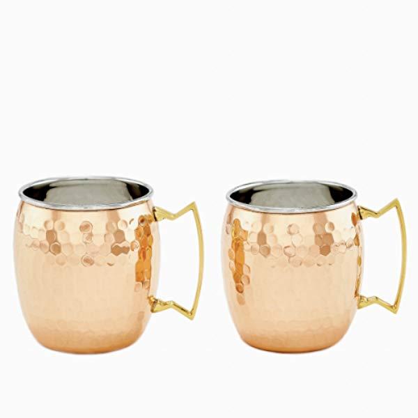 Old Dutch 2 Piece Hammered Solid/Stainless Steel Moscow Mule Mugs 2-Ply Set, 16 oz, Copper