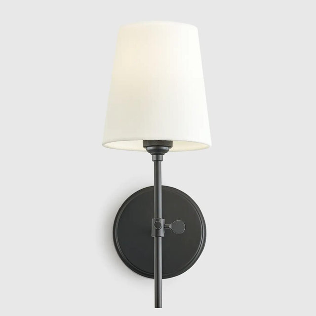 Linear Steel Sconce with Linen Shade in Black